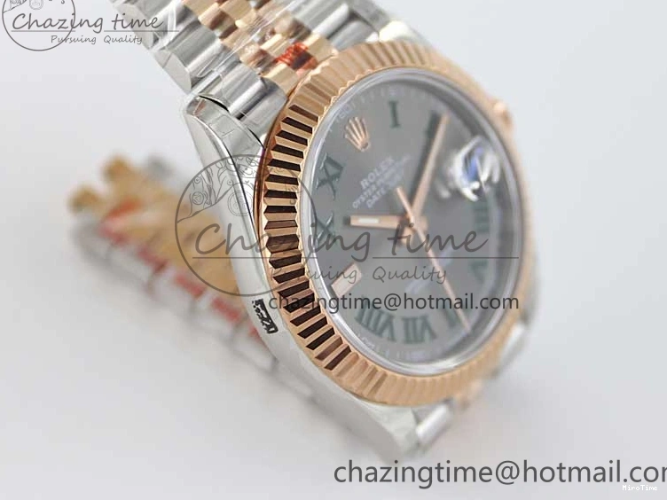 MiroTime 0310 Tailored DateJust 41 126331 SS RG TWF 1:1 Best Edition 904L Steel Gray Dial Green Roman on SS RG Jubilee Bracelet VR 2450